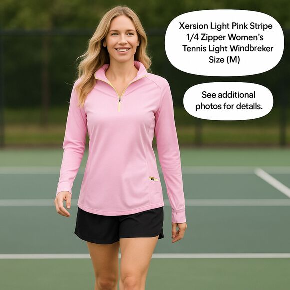 Xersion Light Pink Stripe 1/4 Zipper Women's Tennis Light Windbreaker Size (M) - Picture 1 of 7